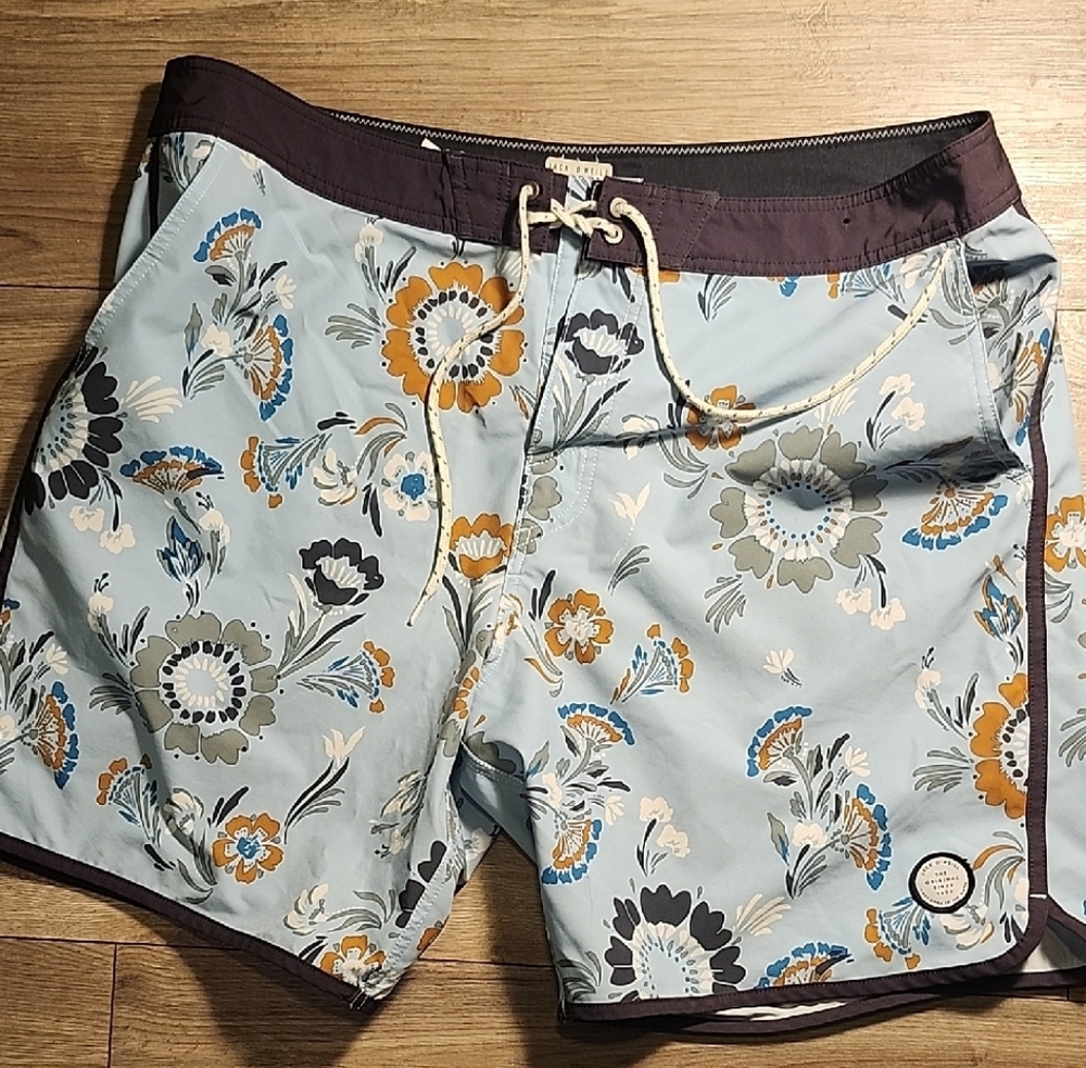O'Neill Floral Swim Shorts - Light Blue and Orange -Size 38